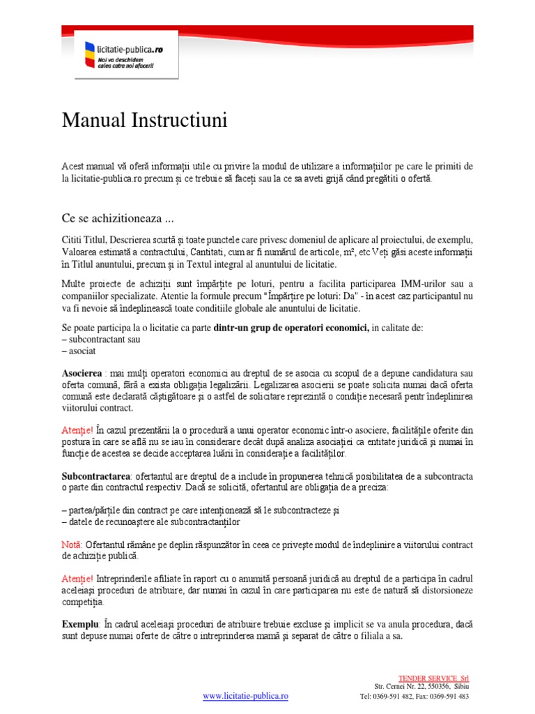 Manual Instructiuni Participare Licitatii Publice | PDF