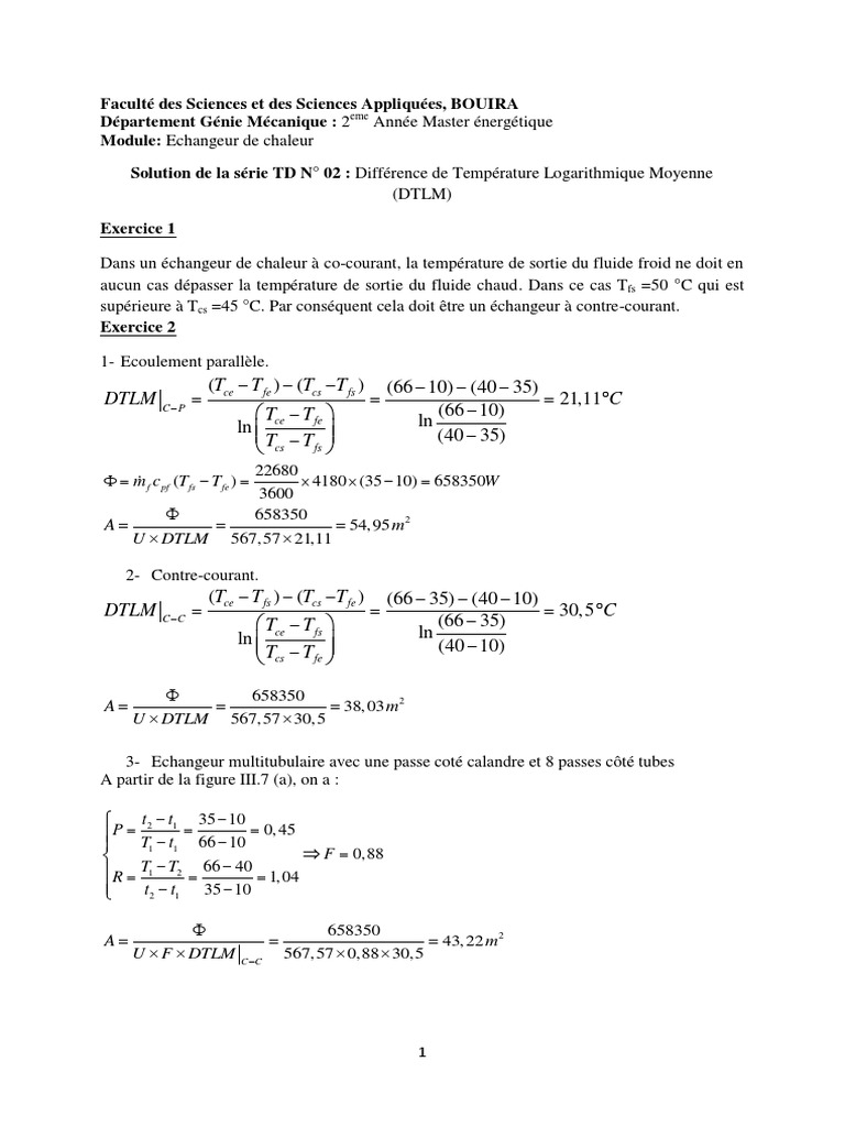 Solution TD 02 | PDF | Échangeur de chaleur | Mécanique newtonienne