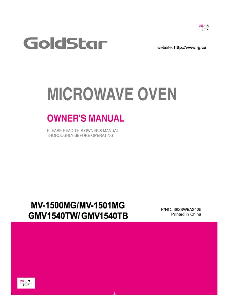 Microwave Oven Owner'S PDF Ac Power Plugs And Sockets Cooking