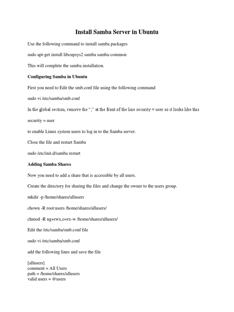 Install Samba Server in Ubuntu | PDF