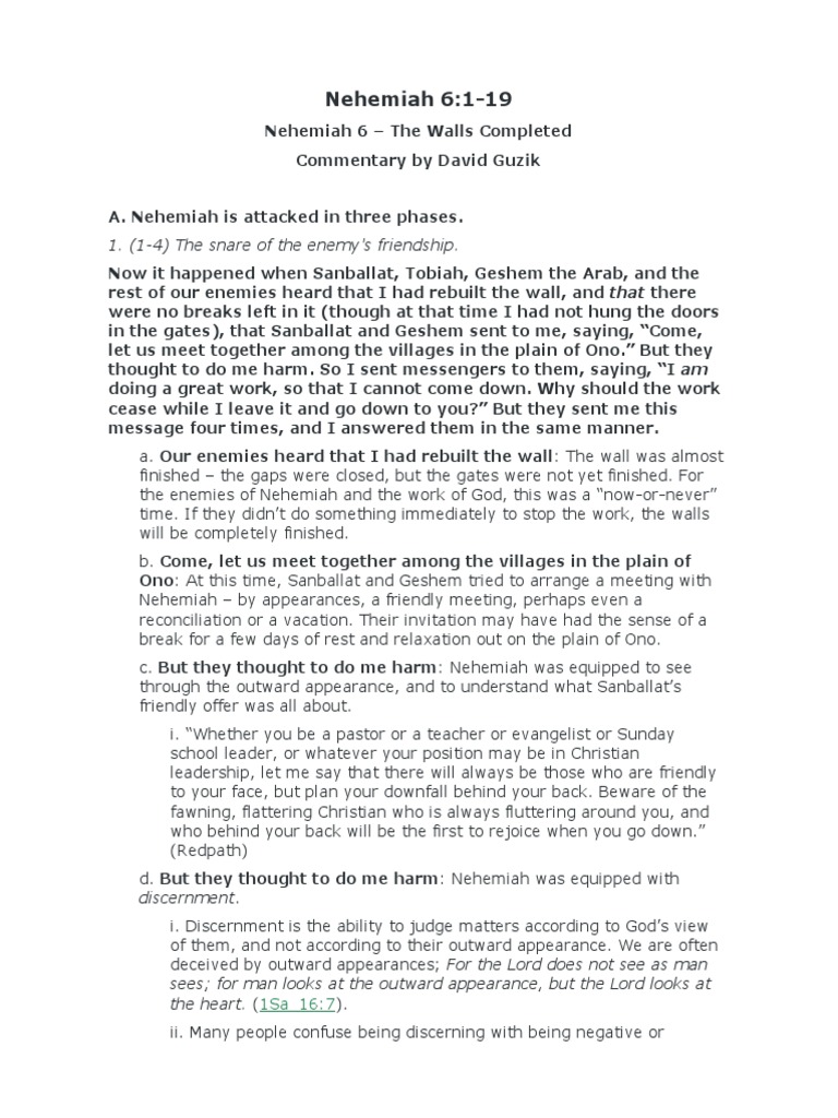Nehemiah Chapter 6 Commentary | PDF | Jesus | Religious Belief And Doctrine