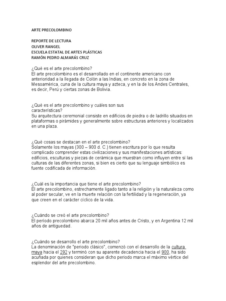 Arte Precolombino Reporte Oliver Rangel | PDF | Era precolombina ...