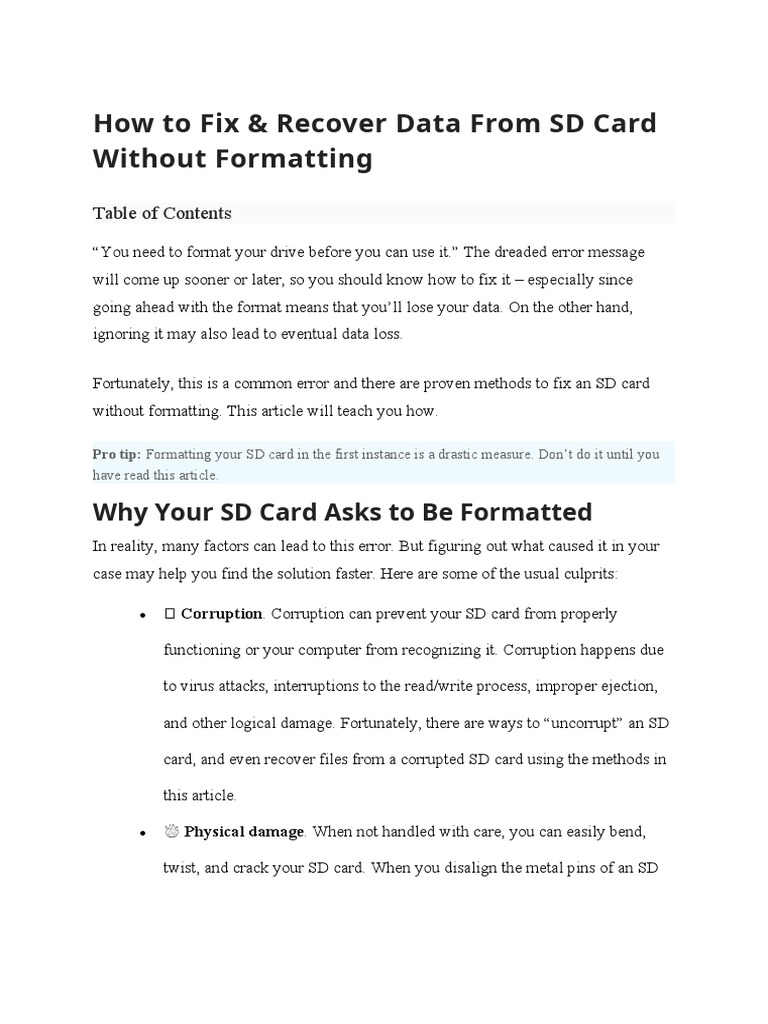 How To Fix & Recover Data From SD Card Without Formatting PDF