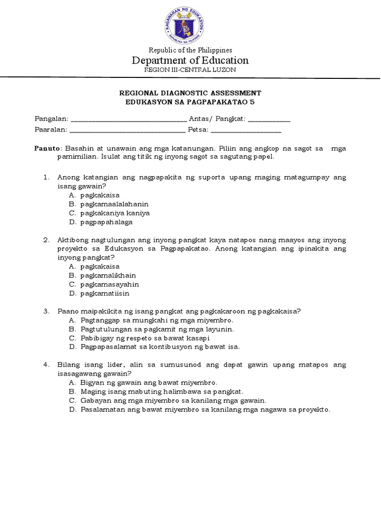 Diagnostic Assessment ESP Grade 5 | PDF