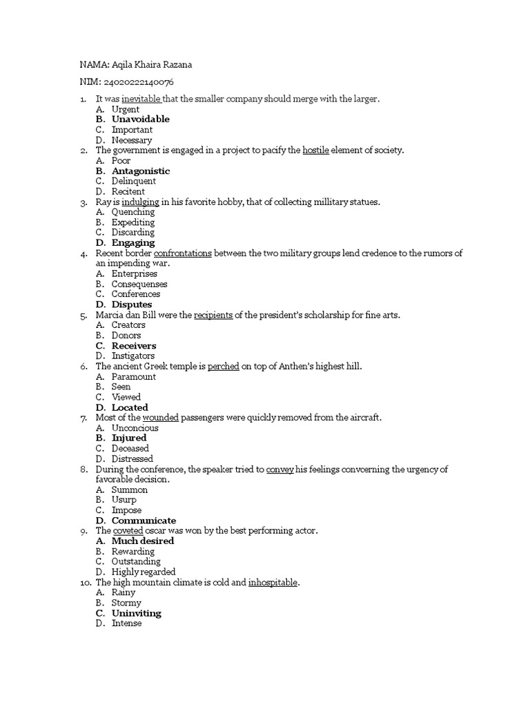 Tugas Inggris Bagian A | PDF