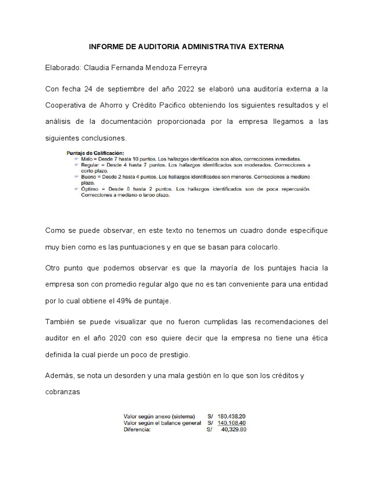 Informe de Auditoría Externa 2022 | PDF | Finanzas y dinero
