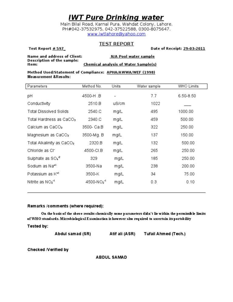 Pool Water | PDF