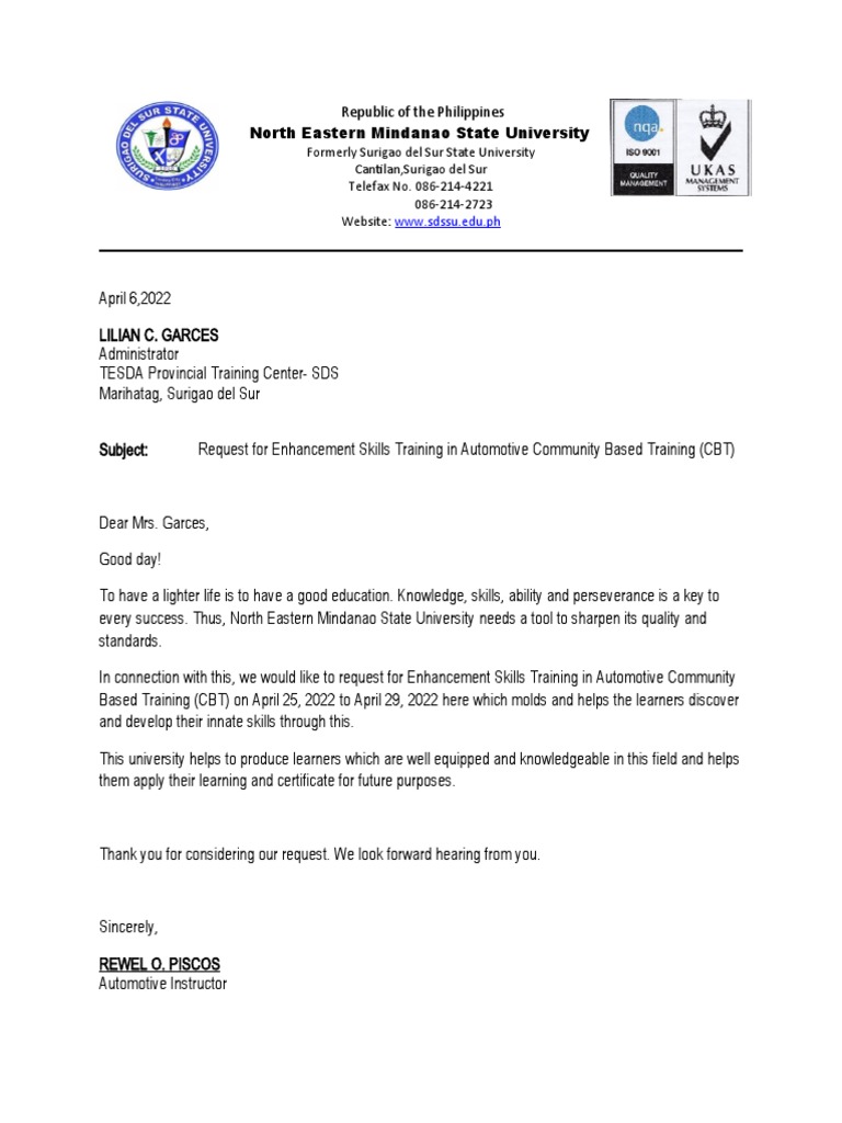 Request Letter For Training PDF