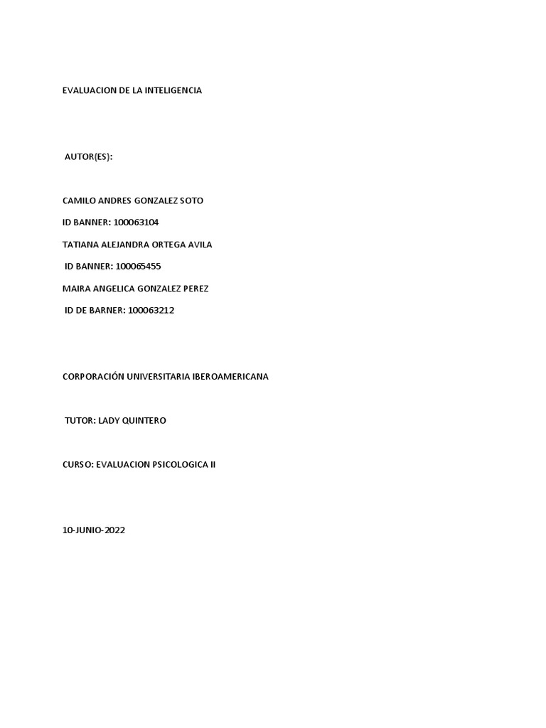 Act 5 Evaluacion de La Inteligencia | PDF | Inteligencia | Cociente de ...