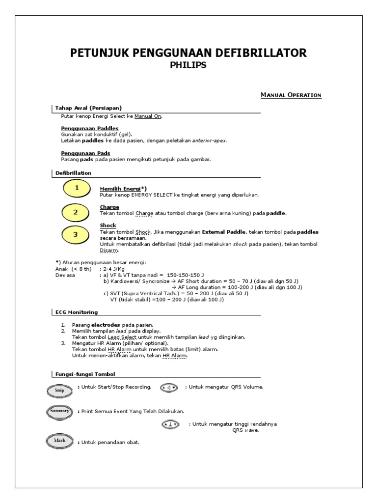 Panduan Penggunaan Defibrillator Philips | PDF