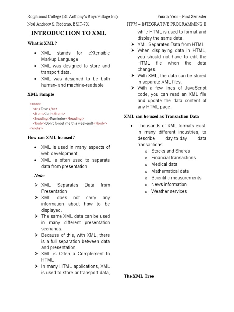 Introduction To XML - Integrative Programming Ii | PDF