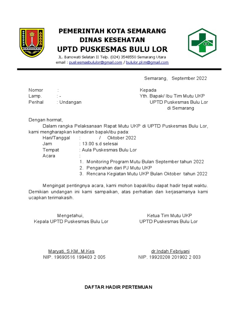 Rapat Mutu UKP Puskesmas Bulu Lor | PDF
