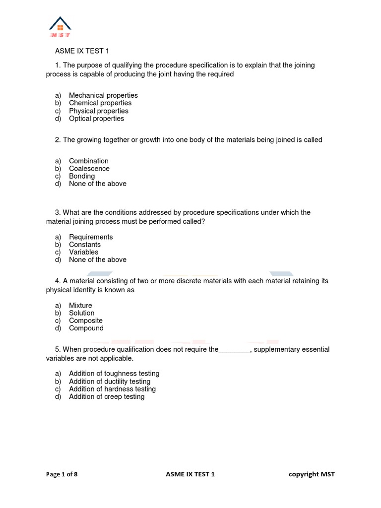 Asme Ix Test 1 PDF Construction Welding