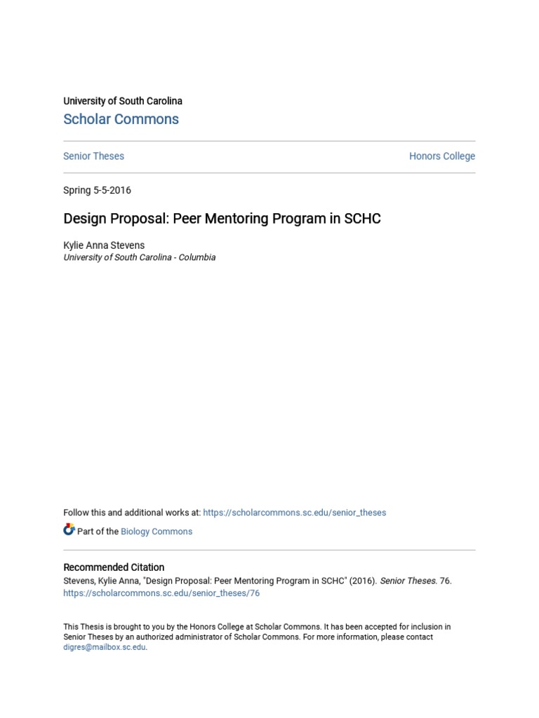 SCHC Peer Mentoring Program Proposal | PDF | Mentorship | Thesis