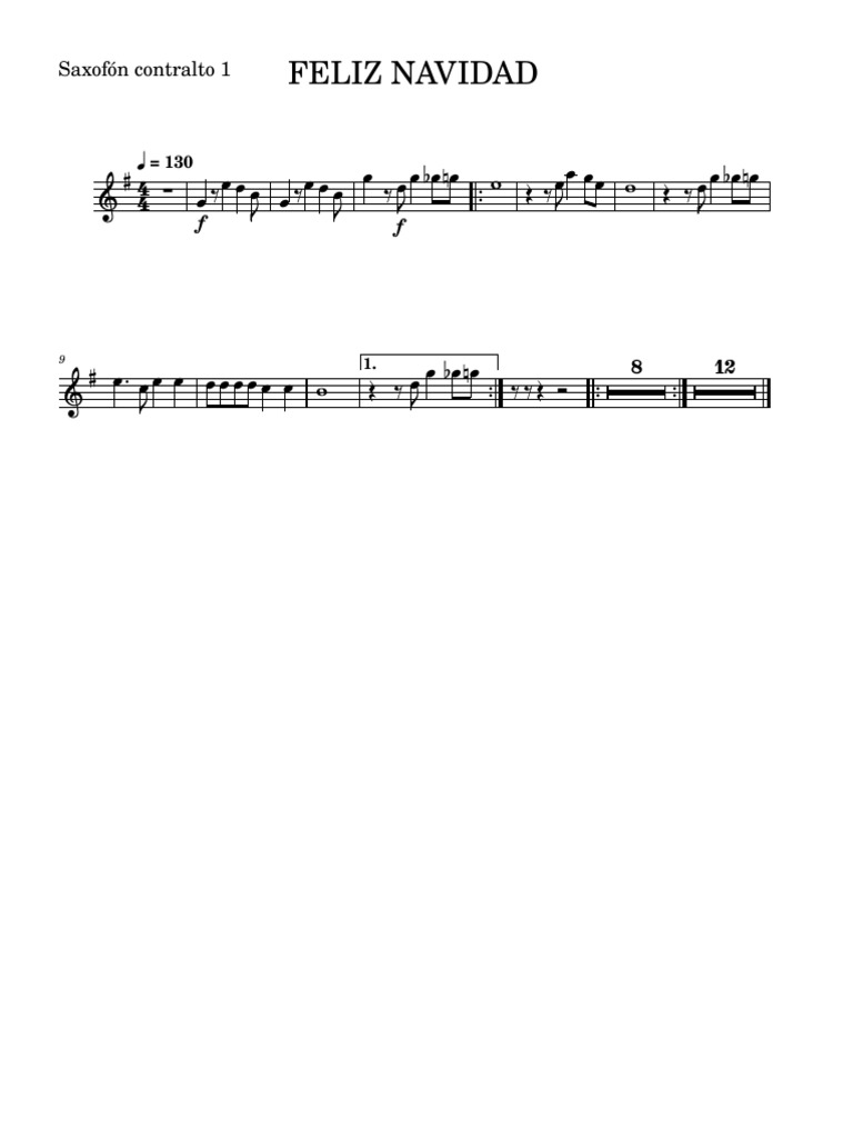 Feliz Navidad PARTITURA-Saxofón Contralto 1 | PDF