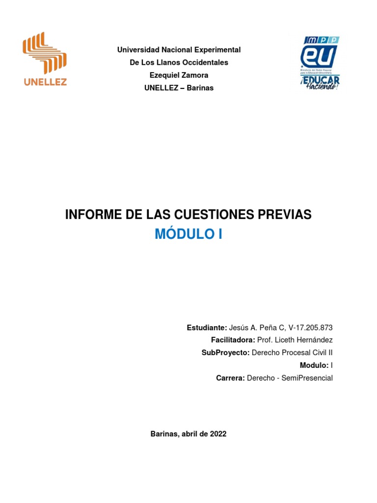 Informe sobre Cuestiones Previas en Derecho | PDF | Sentencia (ley ...