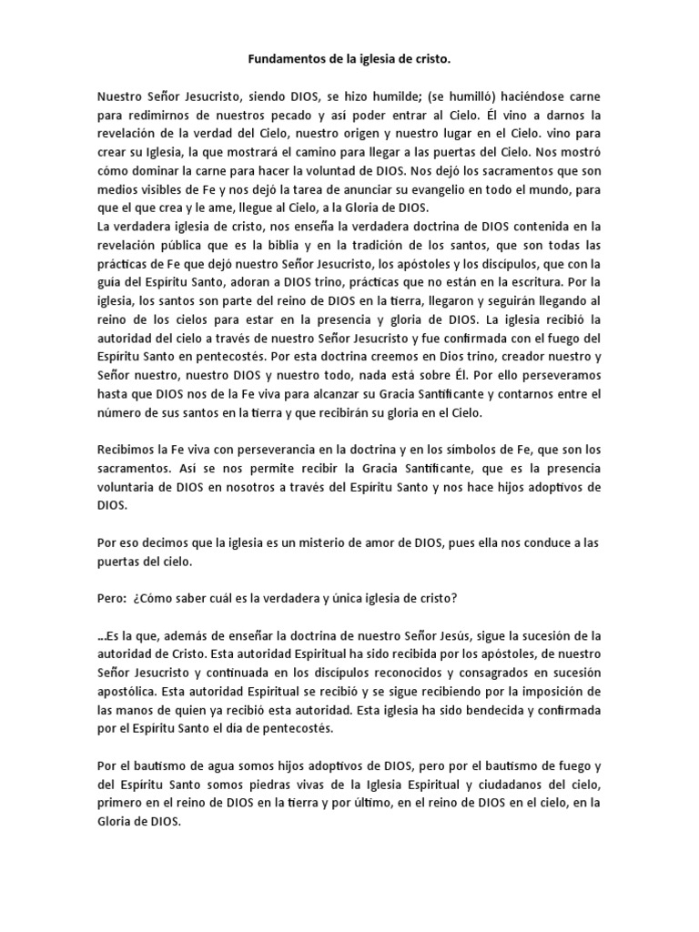 Fundamentos de la Iglesia de Cristo | PDF | Iglesia Católica | espíritu ...