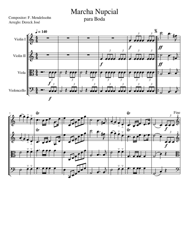 Marcha Nupcial (Felix Mendelsohn) - Cuarteto de Cuerdas | PDF | Bowed ...