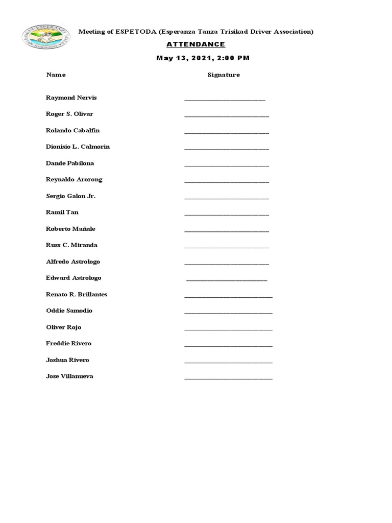 Attendance of Trisikad and Tricycle Driver PDF