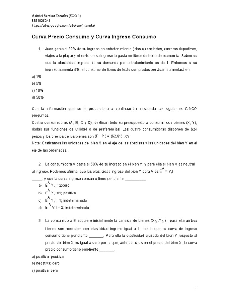 Curvas de Precio y Consumo en Economía | PDF | Elasticidad (economía ...