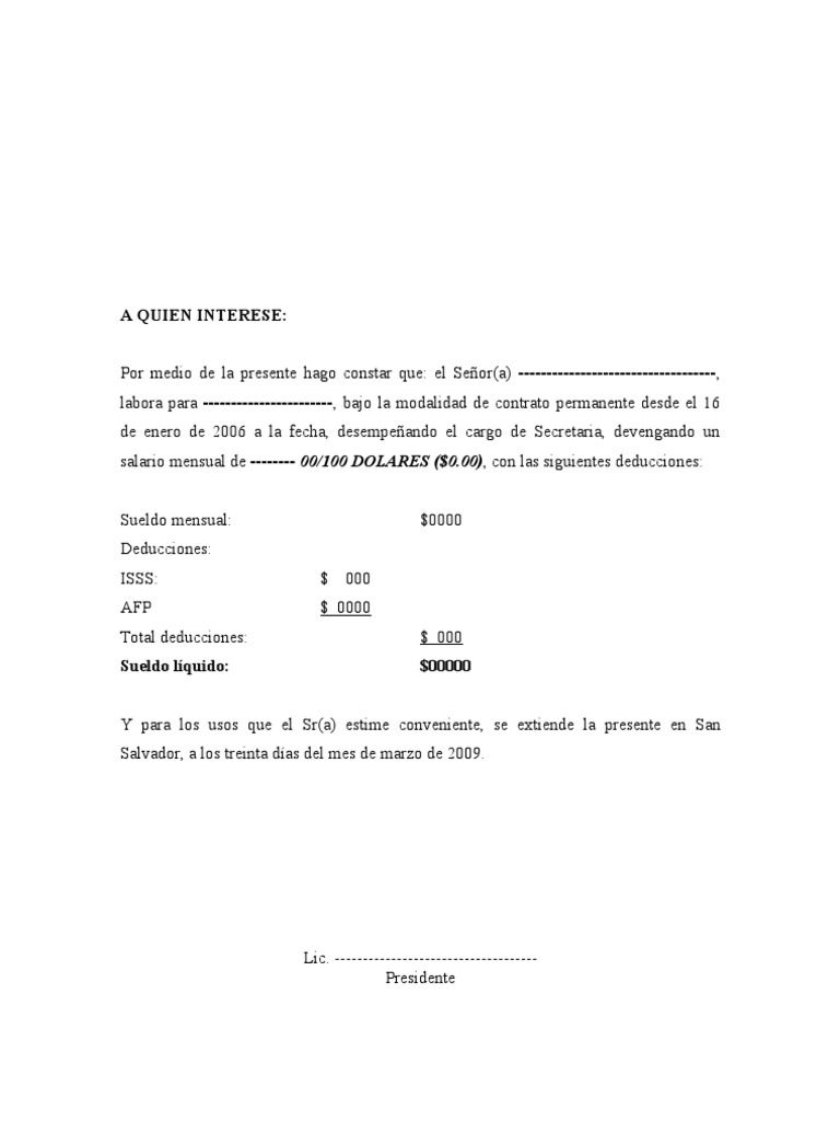 Formato de Constanci Ade Sueldo