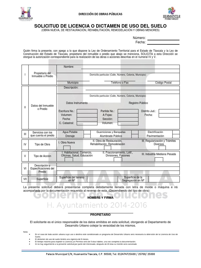 Solicitud De Licencia O Dictamen De Uso Del Suelo Dirección De Obras