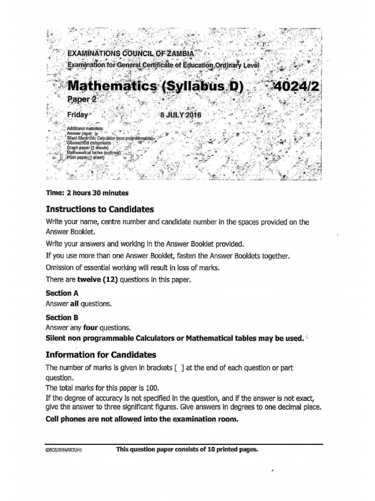 g12 Maths p2 2016 Gce | PDF