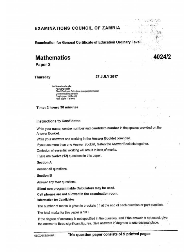 g12 Maths p2 2017 Gce | PDF