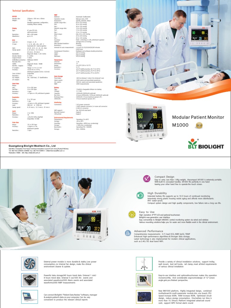 Biolight M1000 Monitor Specifications | PDF | Usb | Computer Monitor