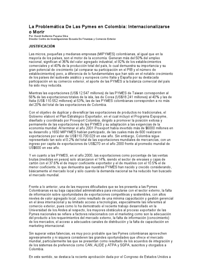 La Problemática de Las Pymes en Colombia | PDF | Pequeñas y medianas ...