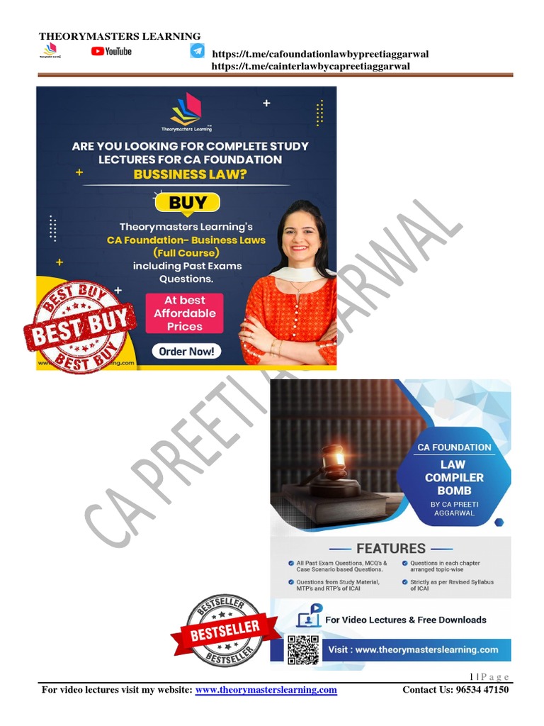 Ca Foundation Law Key Concepts Questions Pdf Law Limited