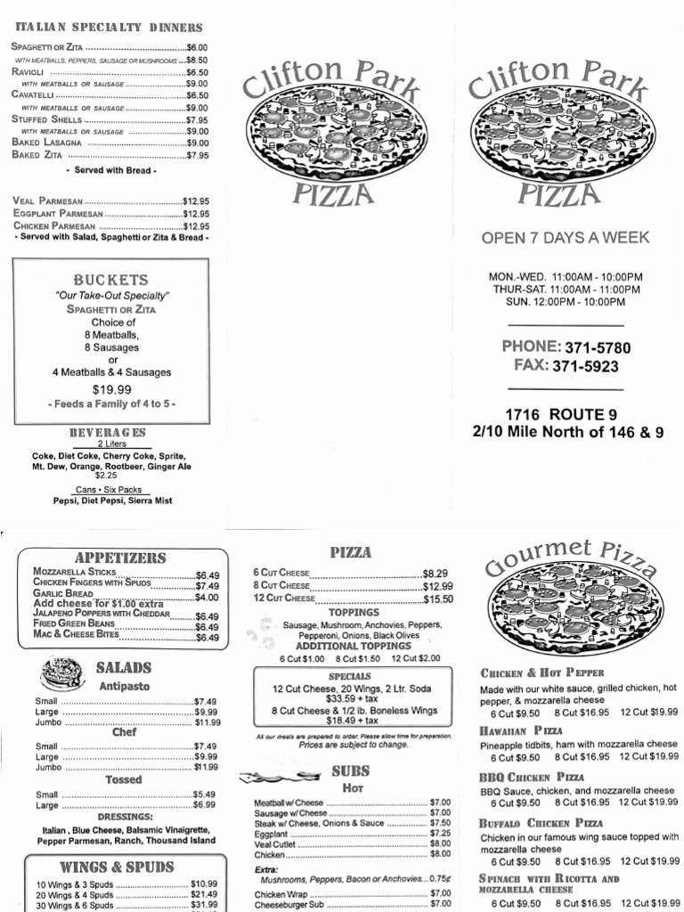 2021.06 Clifton Park Pizza Menu | PDF