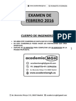 Examen de febrero 2016 para el Cuerpo de Ingenieros