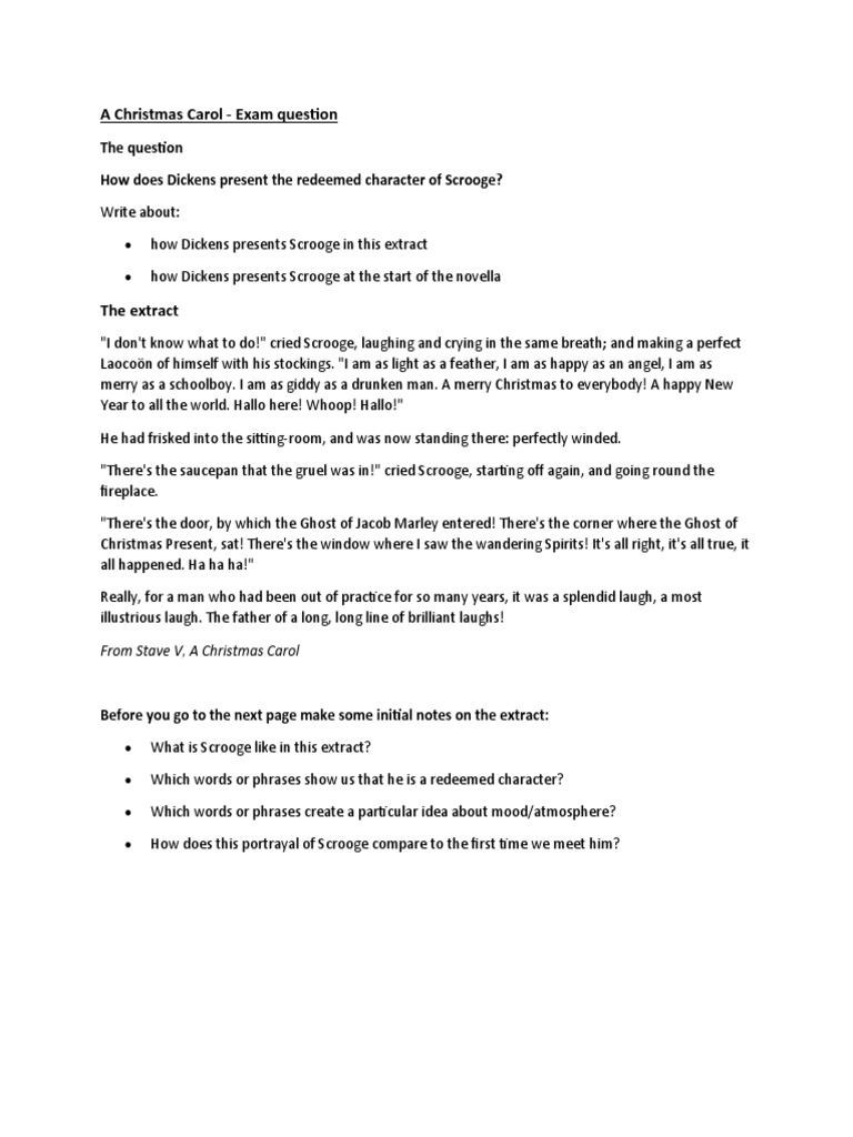 A Christmas Carol Exam Question PDF