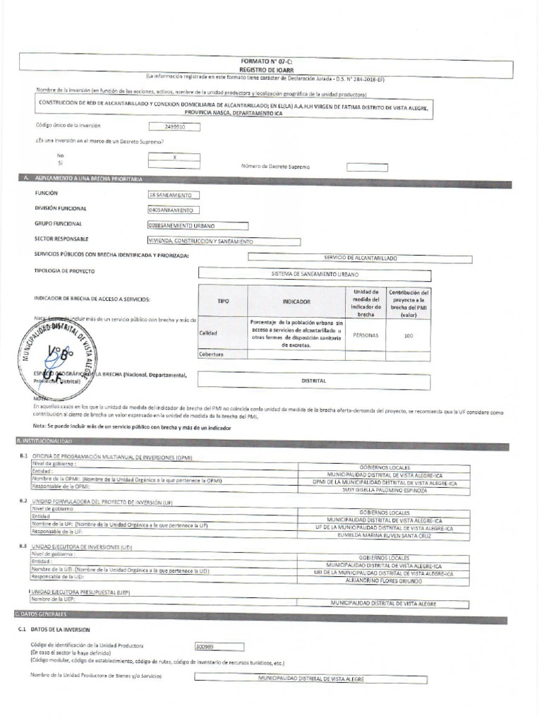 Formato 7C Alcantarillado Virgen de Fatima Mdva | PDF