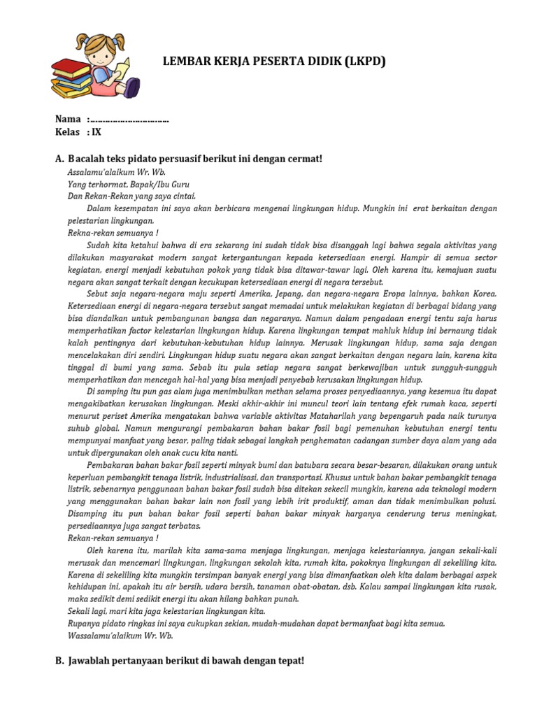LKPD Kls 9 Teks Pidato Persuasif PDF