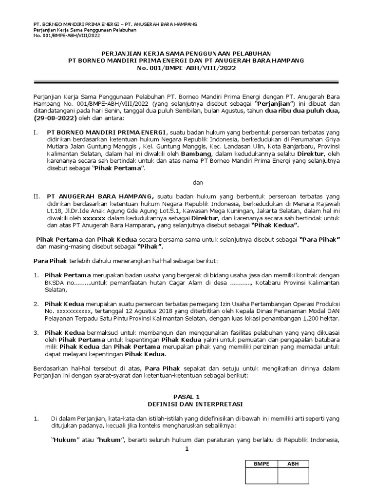 Kerja Sama Pelabuhan BMPE dan ABH | PDF | Bisnis | Hukum