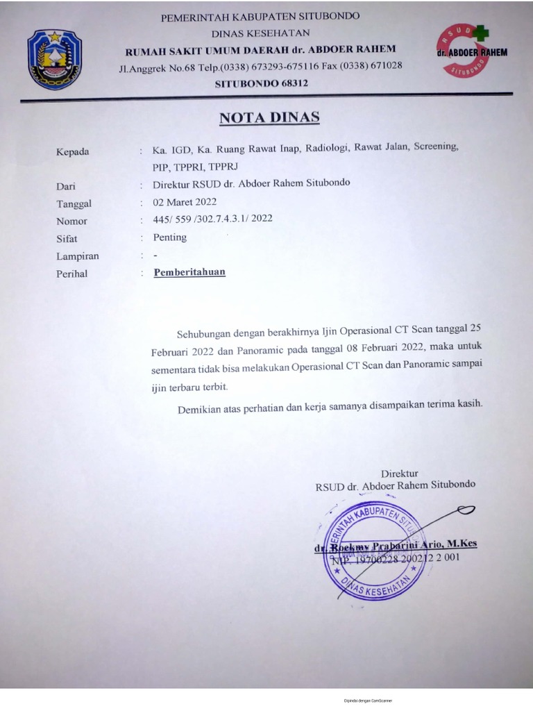 Nota Dinas CT Scan | PDF