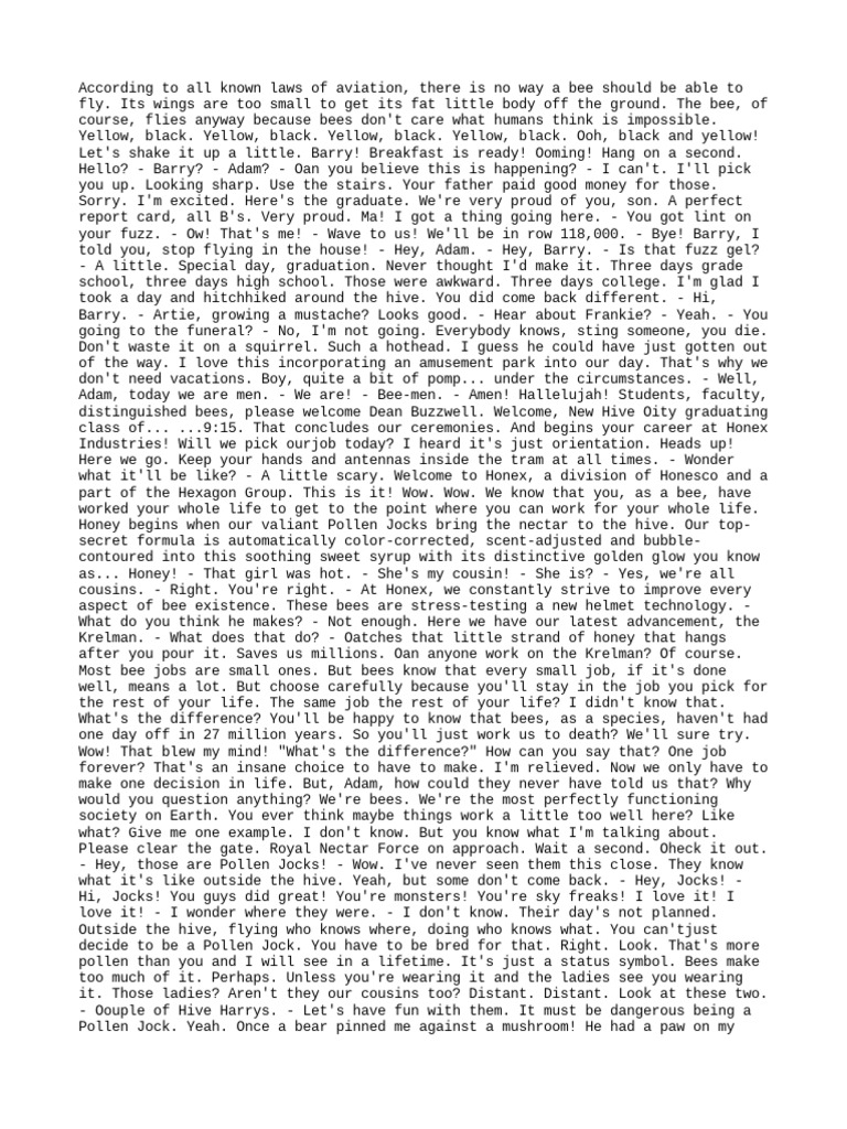 Script Entero de BEE Movie | PDF