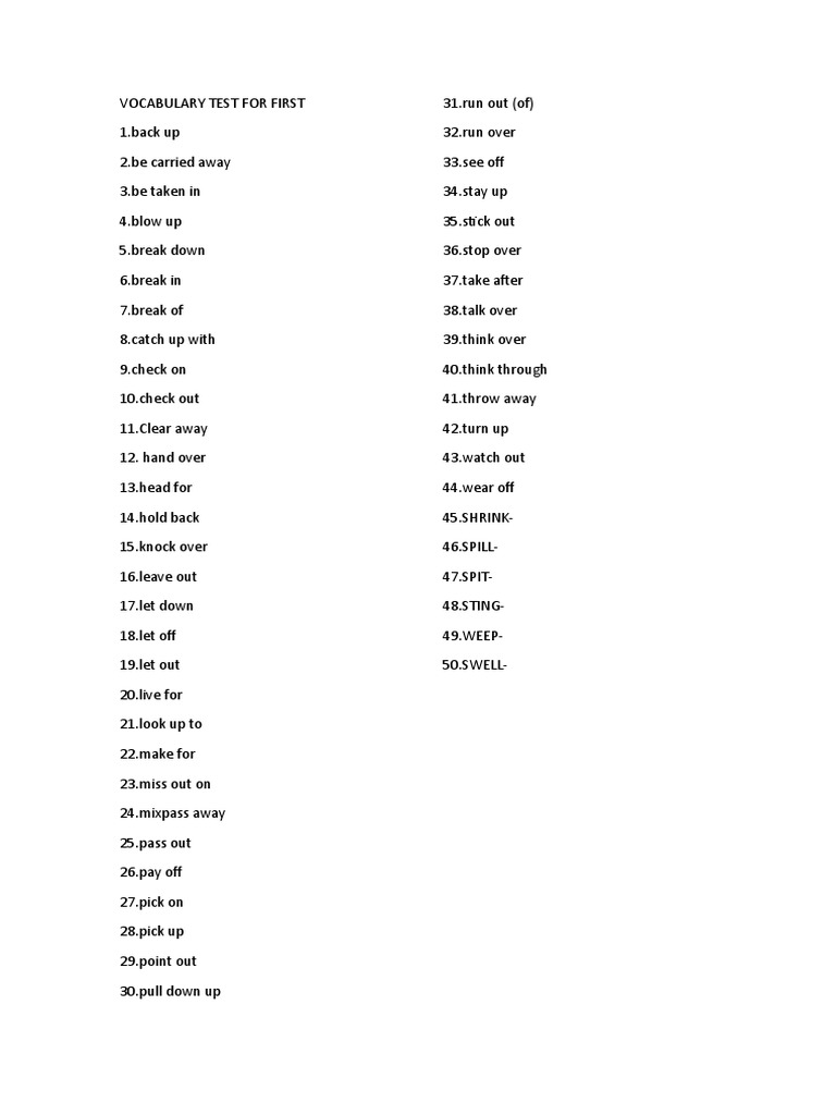 Vocabulary Test For First 2 | PDF