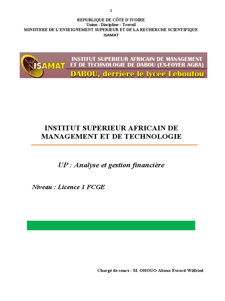 Support de Cours Gestion Fin. 1ere Année FCGE | PDF | Bilan comptable ...