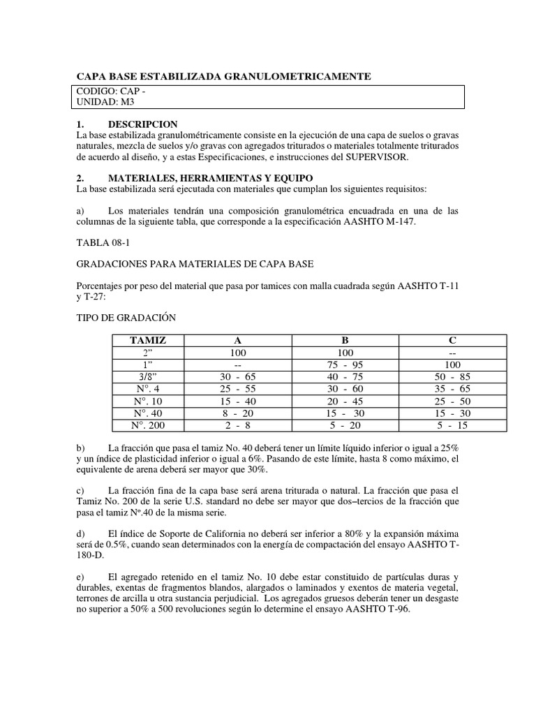 Especificaciones de Capa Base Estabilizada | PDF | Hormigón | Ingeniero ...