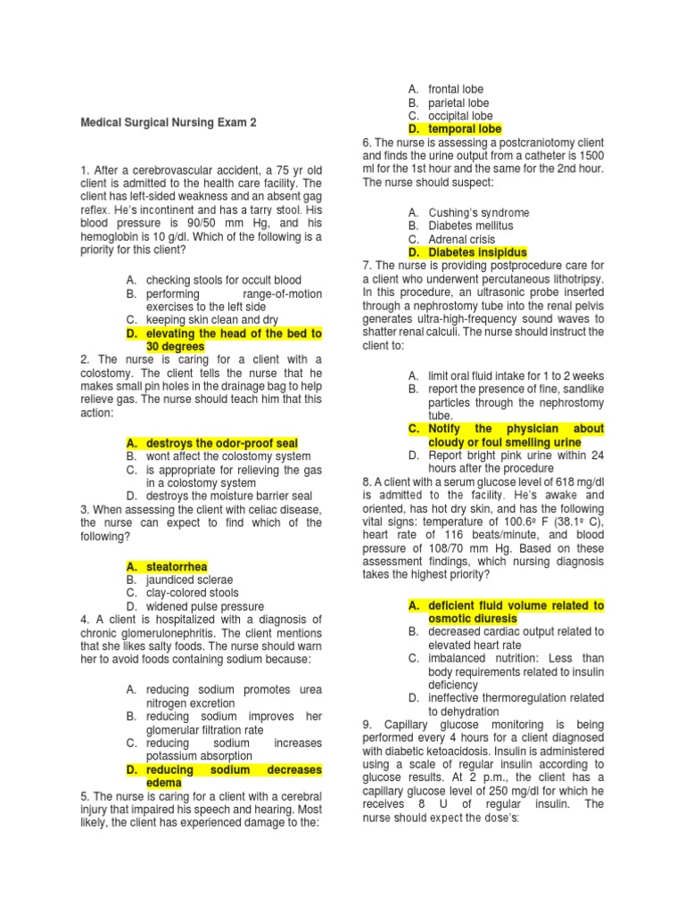 Medical Surgical Nursing Exam 2 Review | PDF | Burn | Diabetes