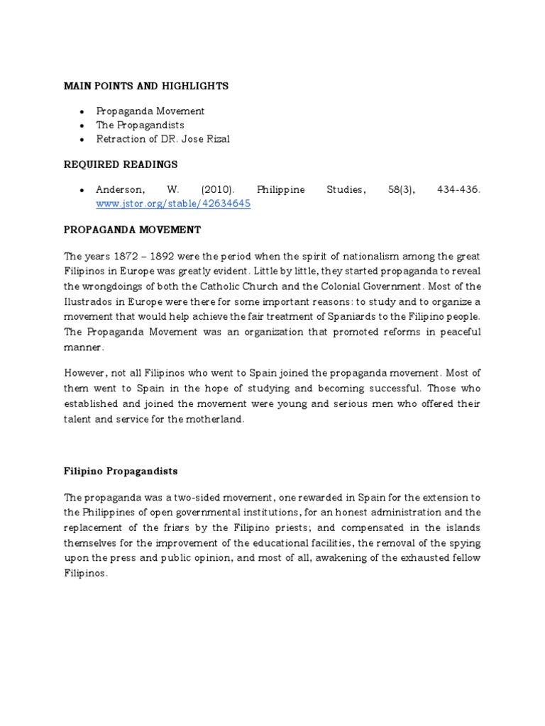 Chapter 7 The Propaganda Movement | PDF | Philippines | Spanish Empire