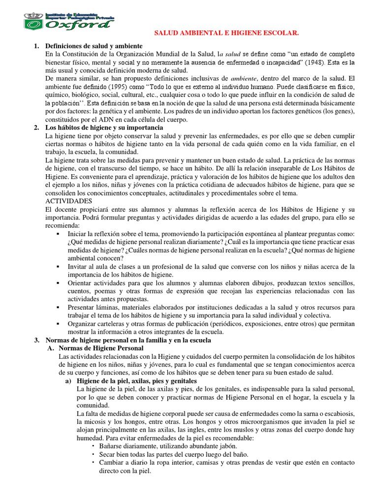 Salud Ambiental E Higiene Escolar Pdf