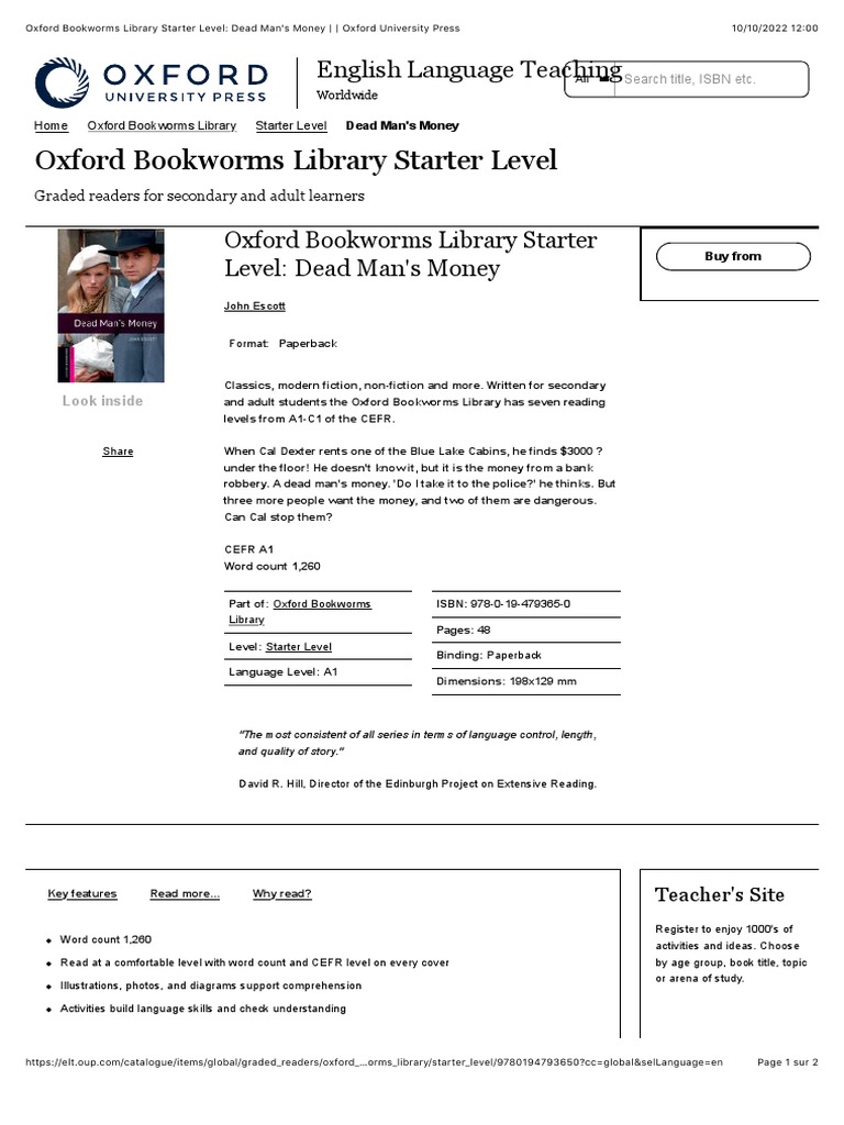 Oxford Bookworms Library Starter Level Dead Man's Money Oxford