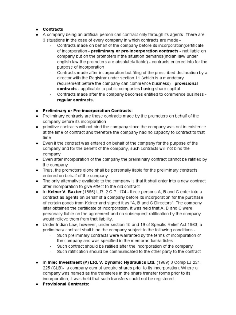 Contracts Under Company Act PDF Ratification Legal Liability