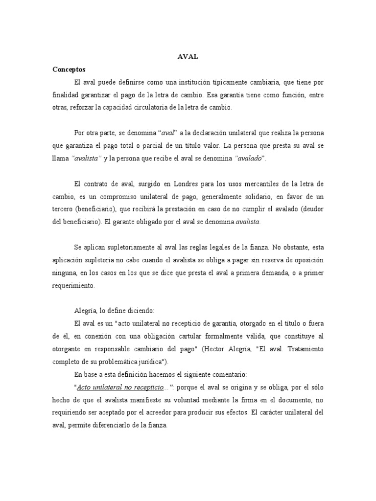 Aval: Garantía en Títulos de Crédito | PDF | Garantía de préstamo | Pagaré