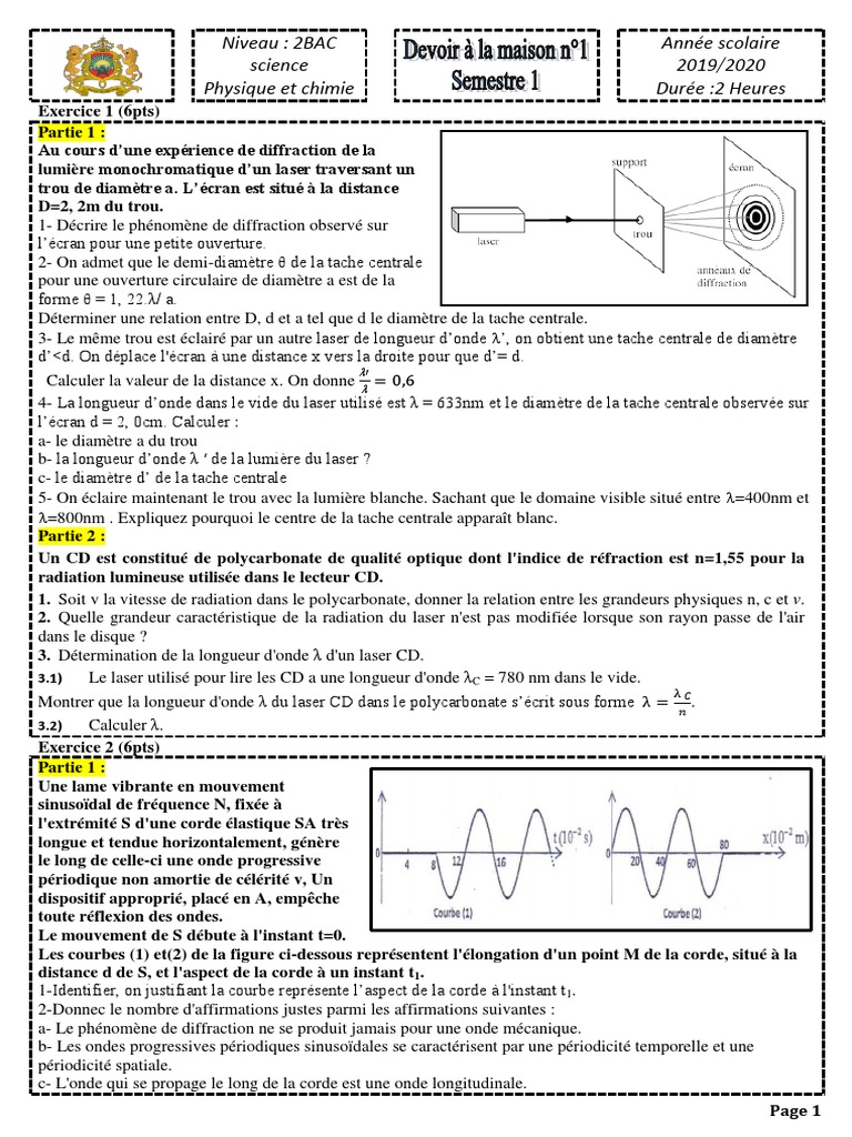 Diffraction et Ondes en Physique 2BAC | PDF | Vagues | Longueur d'onde