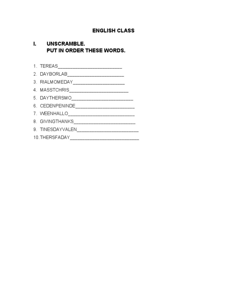 English Class Unscramble Pdf Wellness